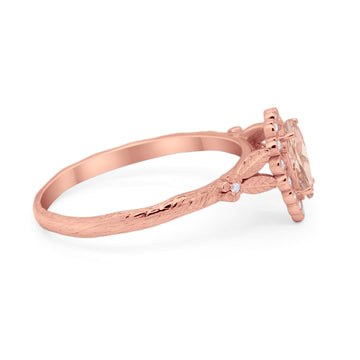 Teardrop Engagement Ring Rose Tone, Simulated Morganite CZ 925 Sterling Silver